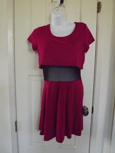 Derek Heart Women Size M Puchsia red w/black mesh belly cut out polyester dress - Picture 1 of 6