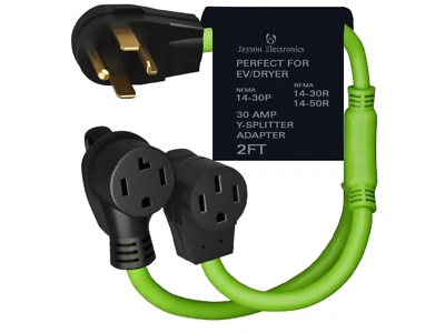 Divisor en Y de 4 clavijas 2 pies, NEMA14-30P macho a NEMA 14-30R / NEMA 14-50R, 30 AMP Foto 1 de 4