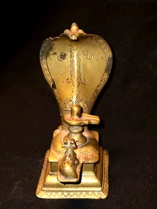 Antique Traditional Indian Bronze Naga with Shiva Lingam and Nandi Collectible - Picture 1 of 5