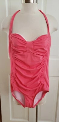 (NWOT JANTZEN SUNSHINE SOLID  CORAL COLOR RUCHED ONE PIECE SWIMSUIT SIZE 8 - Image 1 of 4