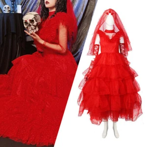 Halloween Outfit BeetleJuice Lydia Wedding Dress Cosplay Costumes Fancy Dress 🎁 - Picture 1 of 10