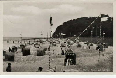 AK Ostseebad Thiessow a. Rügen Badestrand mit Hövt Echtfoto Karte 1930er Jahre - Bild 1 von 2