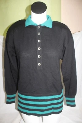 Suéter Polo Vintage Saks Fifth Avenue Mujer Lana Negro y Verde Talla 10 Foto 1 de 3