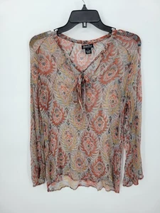 Lucky Brand Top Damen Medium bunt Boho Print transparent Bindekragen Langarm - Bild 1 von 8