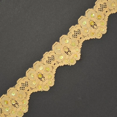 1-3/4" Beaded Sequin Stretched Lace Trim by yard, 10 colors, SEE-SL-0354-BD - Image 1 of 2