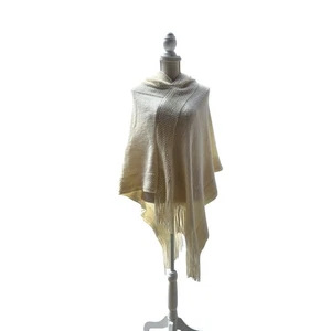 Cream Sweater Poncho With Hood One Size - Picture 1 of 8