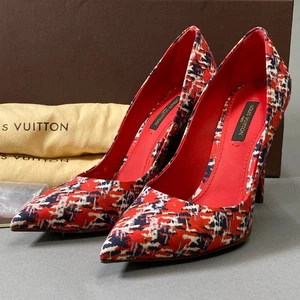 LOUIS VUITTON Pointed Toe Pumps Heels Red Multi EU36/US6 Authentic Excellent - Picture 1 of 9