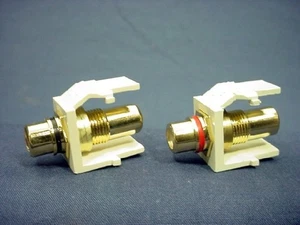 PR Leviton Almond Quickport RCA Jacks Gold Stereo Audio Black Red Stripe 40830-A - Picture 1 of 5
