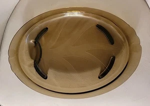 Vintage Pyrex Fireside Platter 815 Amber Brown Footed Welled Tree of Life Retro - Picture 1 of 8