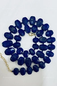 Round Lapis Lazuli Gemstone 925 Sterling Silver September Birth Beaded Necklace - Picture 1 of 6