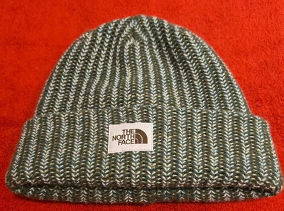 North Face 豆豆女式均码舒适粗针织羊毛衬里绿色图案 — 第 1/4 张图片