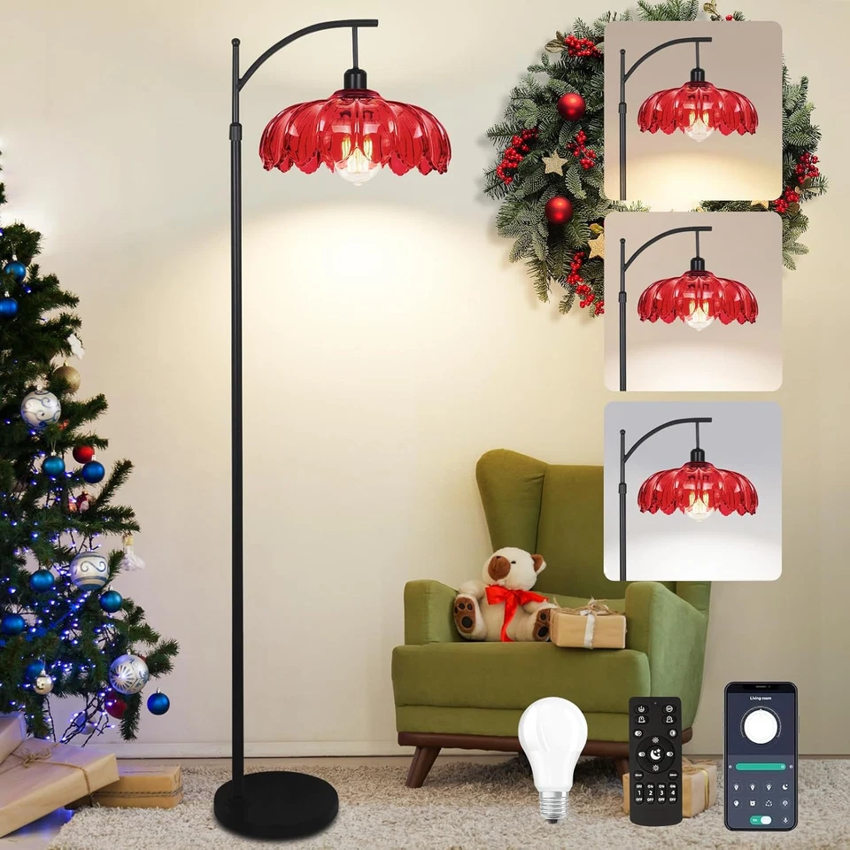 Lámpara de pie única para sala de estar con control remoto, arco vintage flor de pie alta L Foto 1 de 4