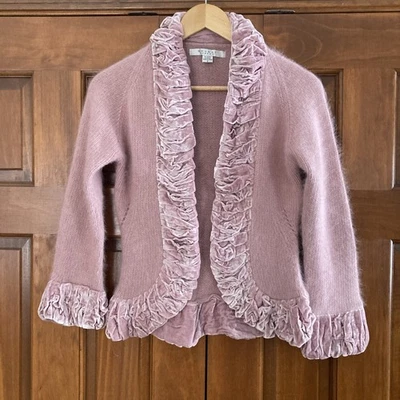 Cárdigan para mujer Nougat London rosa malva mezcla de angora frente abierto talla 2 Foto 1 de 4