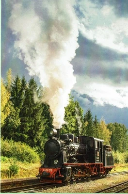 Postal de LETONIA - Gulbene - Aluksne ferrocarril de vía estrecha - locomotora de vapor B Foto 1 de 2