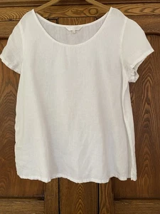 Kleen M lightweight white linen T shirt top wide neck cap sleeve - Picture 1 of 4
