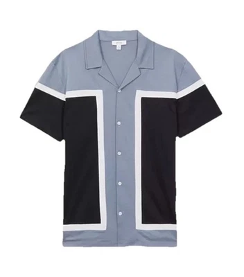 NUEVA $170 REISS Noble Camisa Cuello Cubano Bloqueado de Color | Azul | Pequeña Nueva con Etiquetas Foto 1 de 4