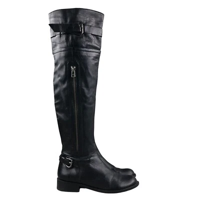 Botas por encima de la rodilla Steven by Steve Madden para mujer talla 6,5 Sabra de cuero negro Foto 1 de 4