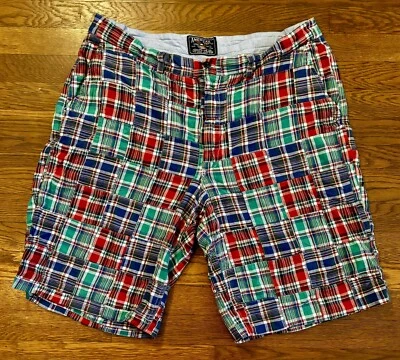 Ralph Lauren American Living Shorts Mens 40 Madras Patchwork Bermuda Red Green - Image 1 of 4