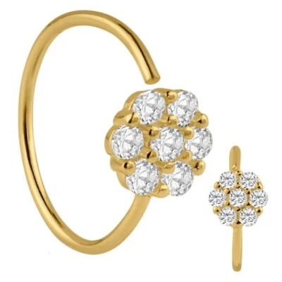 Anel de argola de nariz prata esterlina 925 flor Cz prata, ouro, ouro rosa 20G 10MM - Imagem 1 de 4
