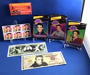 ELVIS PRESLEY COLLECTIBLE LOT /Stamps, Trading Cards, Novelty Money Etc. - Picture 1 of 8