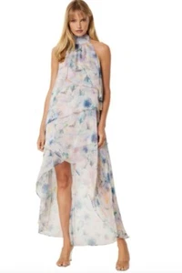 Neu mit Etikett Misa Los Angeles Vivian Kleid High Low blau Aquarell Neckholder Größe Small - Bild 1 von 19
