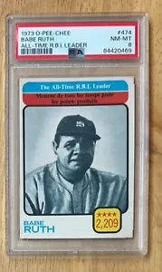 Babe Ruth 1973 O-Pee-Chee - ALL TIME RBI LEADER - #474 - PSA 8!!! Only 8 higher! - Picture 1 of 2