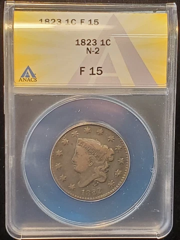 1823 Large Cent N-2 ANACS F15 Cover