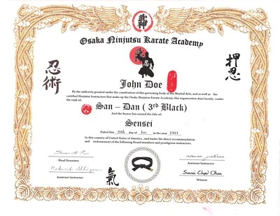 Ninjutsu Karate Custom 11x14 Rank certificate - Image 1 of 3