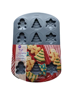 Wilton Cookie Shapes Pan Christmas Tree Gingerbread Man Snowflake 12 Cavities - Picture 1 of 2