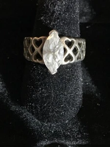Sterling silver heart with CZ marquis silver heart Celtic Simulated stone 5g - Picture 1 of 12