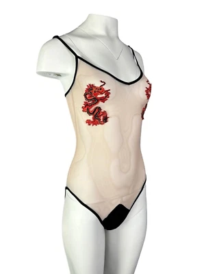 24 HRS Oriental Goth Steampunk Burning Man Samurai Rising Dragon Bodysuit M  - Image 1 of 4