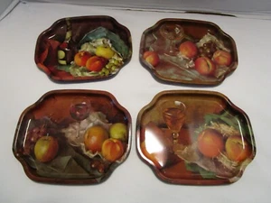 Vintage Blech Set 4 Elite Serve Tip Tabletts Stillleben Obst Wein 7,5 x 6,25 England - Bild 1 von 6