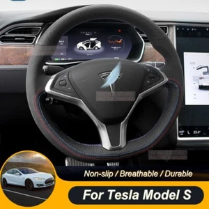 Custom Durable Black Leather SuedeCar Steering Wheel Cover For Tesla Model S - Picture 1 of 9