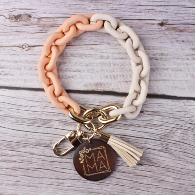 Caramelo Acrílico Grueso Eslabón Cadena Llavero Pulsera Brazalete Madera Disco Regalos de Verano Foto 1 de 4