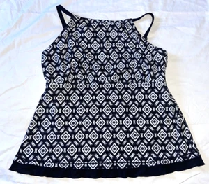 Firpearl Tankini Women 16 Plus High Neck Ruffle Hem Swimwear Top Black White - Picture 1 of 14