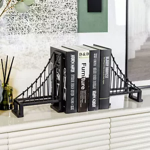 Sujetadores de diseño de puente colgante de metal negro, soporte para tapón de libro, juego de 2 - Imagen 1 de 7