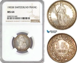 AG020, Switzerland, 1 Franc 1903-B, Bern, Silver, NGC MS64 - Picture 1 of 1