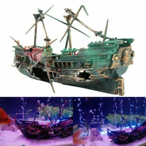 Aquarium Ornament Wreck Boat Sunk Ship Air Split Shipwreck Fish Tank Cave Decor - Picture 1 of 14