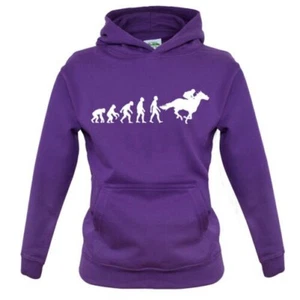 Evolution of Man Horse - Kids Hoodie Horses Ride Rider Riding Jockey Love - Picture 1 of 12