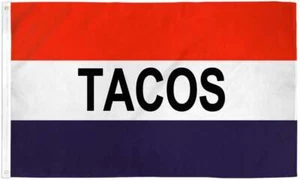 "TACOS" flag 3x5ft polyester banner sign food comida taqueria red white blue RWB - Picture 1 of 6