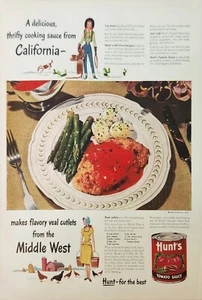 Anuncio vintage de salsa de tomate Hunts 1947 de California del Medio Oeste - Imagen 1 de 1