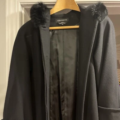 Capucha de piel de chaquetón acampanada y calce largo de lana Donnybrook vintage talla 14 Foto 1 de 4