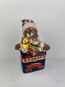 Traditions Porcelain Decorative Hinged Christmas Trinket Box Holiday Bear TOYS - Picture 1 of 17