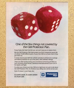 GM Protection Plan Fuzzy Dice Automobile - Vintage Print Ad Ephemera Art 1986 - Picture 1 of 3