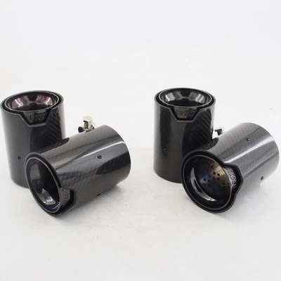 4PCS For BMW F80 M3 F82 M4 Carbon Fiber Stainless Steel Tip 70MM 2015-19 Black  Foto 1 de 4