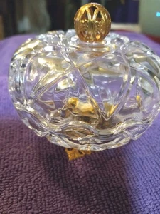 RCR Royal Crystal Rock Genuine 24% Lead Crystal Dish w Lid Golden Pedistal Italy - Picture 1 of 7