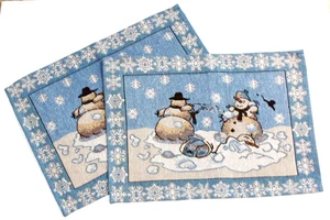 Snowmen Placemats Set of 2 Tapestry New Christmas Holiday Snowball Fight - Picture 1 of 4
