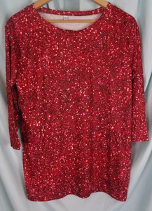 Red Geometric Round Neck 3/4 Sleeve Knit Blouse Women's XL NWOT - Picture 1 of 4