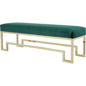 Pangea Home Laurence 18" Stainless Steel Bench in Gold & Green Velvet - Picture 1 of 3