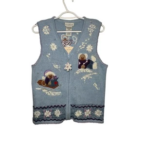 NWT White Stag embroidered ramie full zip crotchet sweater vest womens medium - Picture 1 of 6